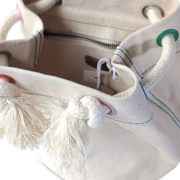 NEW MADEWELL Canvas Bag Small Natural w/ Multicolor Accent Bucket Pouch Bag - Picture 6 of 9